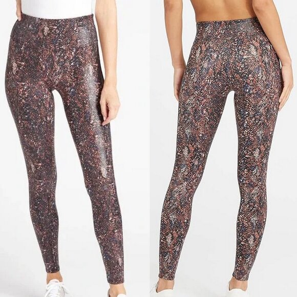 Spanx NEW Faux Leather Snake Shine Reptile Print Leggings - Picture 2 of 10